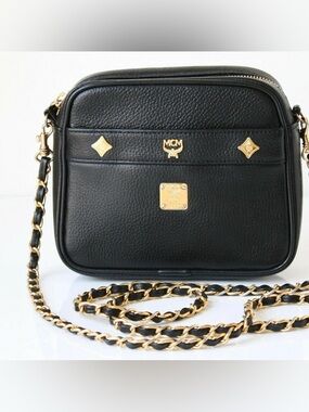 MCM Black Leather Crossbody Bag with Gold Hardware